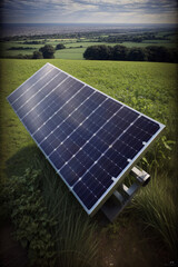 A Solar Panel Sitting On Top Of A Lush Green Field