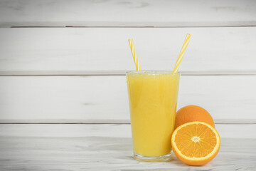 Fresh orange juice on the kitchen table