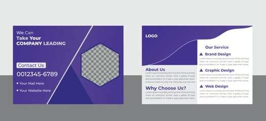 Fototapeta na wymiar Corporate Business Bi-Fold Brochure Design Template Layout For Print.