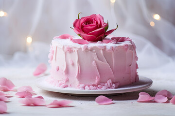 Obraz na płótnie Canvas Pink Rose Velvet Cake with layers of moist pink velvet cake and cream cheese