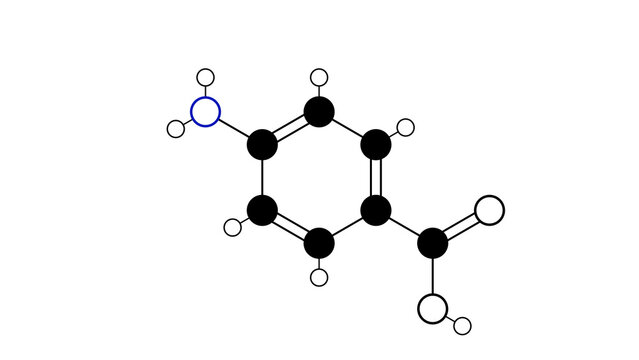 4-aminobenzoic acid molecule, structural chemical formula, ball-and-stick model, isolated image vitamin b10