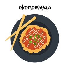 Okonomiyaki, Japanese style pancakes or pizza, popular japanese traditional food.