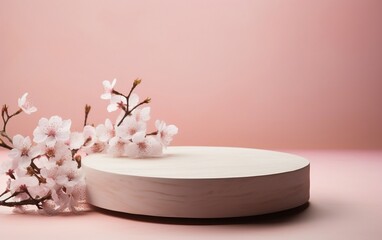 A white bowl with pink flowers on a pink background. AI