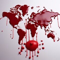 Fototapeta na wymiar red drops on world map