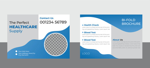 Medical Clinic Bi-Fold Brochure Design Template Layout For Print.