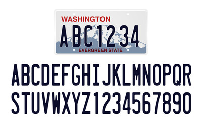 Washington License Plate Template with letter and numbers