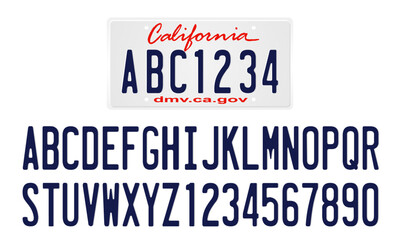 California License Plate Template with letters and numbers