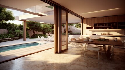 Fototapeta na wymiar Swimming pool in luxury villa. Panoramic image.