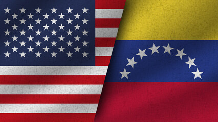 Venezuela and USA Realistic Two Flags Together, 3D Illustration