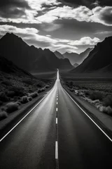 Tuinposter Highway in the mountains. Black and white image. Long exposure. © Iman