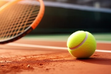 Tennis ball with racket on the tennis court (Ai generated)