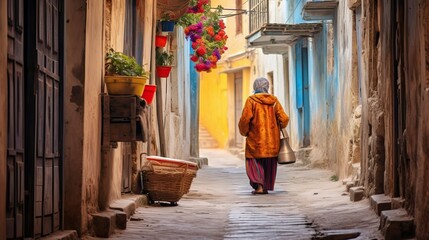 person walking in the urban street
