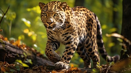 Amur leopard in nature in forest. Ai generated