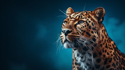 Naklejka na ściany i meble Amur leopard horizontal photo portrait close up. Ai generated
