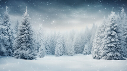 Winter snowy landscape with pine trees