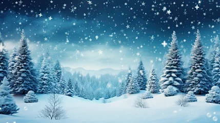 Foto op Canvas Winter snowy landscape with pine trees © reddish