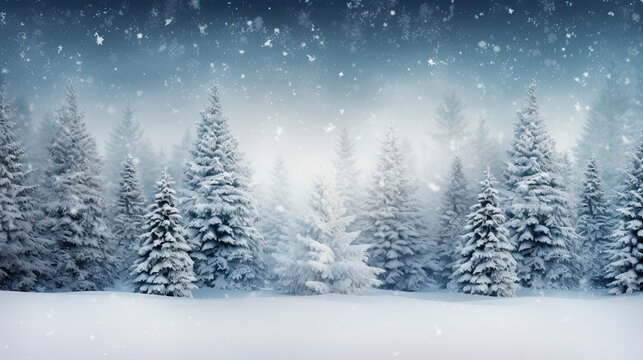 Winter snowy landscape with pine trees