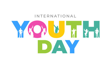 Simple Colorful International Youth Day Logo Bold Typography and Young People Silhouette