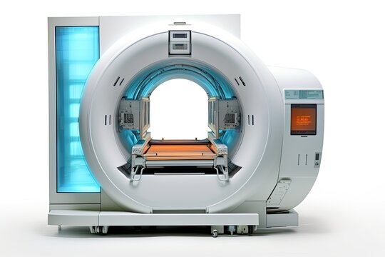 CT Scan, X-ray Computed Medical and Science Equipment isolated on white background. Generative ai