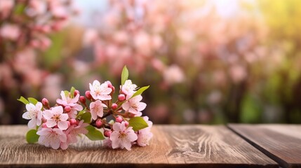 illustration, flowers on a wooden table, ai generative