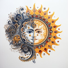 Sonne und Mond Ornament in Gold und Blau, Generative AI