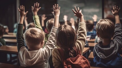 Fototapeta premium illustration,children raise their hands, ai generative