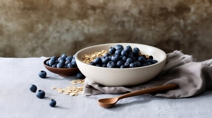 Fototapeta na wymiar Energizing muesli with nuts and blueberries. AI generated