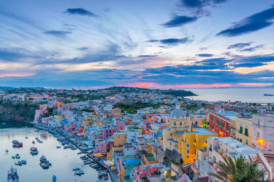 Marina di Corricella at Sunset, Procida, Flegrean Islands, Campania