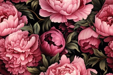 Floral summer seamless pattern of peonies flowers. Generative AI
