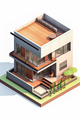 Generative AI 3D Recreation illustration of Isometric Luxury House built with sustainable materials