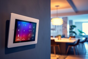 illustration, smart home tablet panel on the wall, ai generative