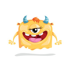 Cute yellow one-eyed monster. Happy Halloween mascot character. Best for kid parties designs, t-shirt and posters. Vector illustration.