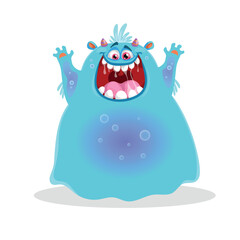 Cute blue monster. Happy Halloween mascot character. Best for kid parties designs, t-shirt and posters. Vector illustration.