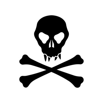 Skull and crossbones icon. Black silhouette. Front view. Vector simple flat graphic illustration. Isolated object on a white background. Isolate.