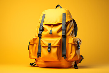 Yellow school backpack. back to school. AI generated