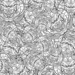 Seamless pattern with abstract snake head. Hand-drawn illustration.