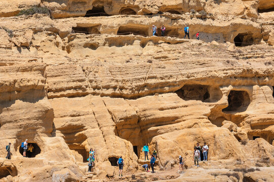 Dwelling caves (cave dwellings) on the bay of Matala, Iraklion, Crete, Greek Islands