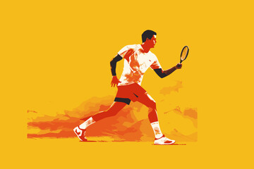 Fototapeta na wymiar Hand-drawn cartoon Squash player flat art Illustrations in minimalist vector style