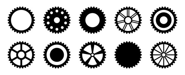 Set of 10 gears line icons. Flat machine gear icon. Wheel cogwheel vector. Simple outline isolated elements vector collection. - obrazy, fototapety, plakaty