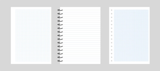 Checkered paper and a line in a notebook. Paper background for web. Blank notebooks with grid for homework