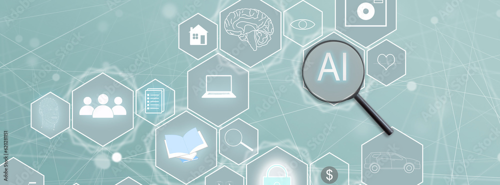 Poster concept smart search. searching information data on internet networking concept. ai(artificial intel