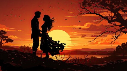 Obraz premium A couple hugging each other with their silhouettes