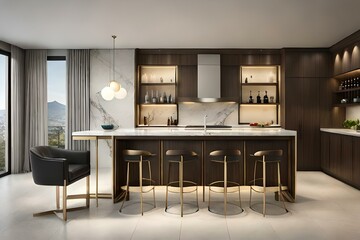 A sleek and sophisticated bar cabinet made of dark walnut wood