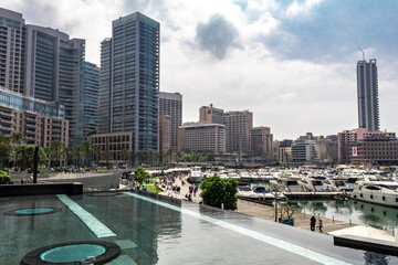 Beirut's waterfront, showing Zeytounay Bay and the Yacht Club - obrazy, fototapety, plakaty