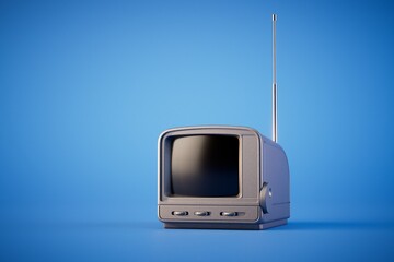 An old TV with an antenna on a blue background. 3D render