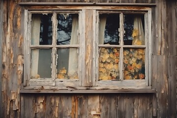 Rustic Wooden Window Frames with Weathered Wood. Generative AI
