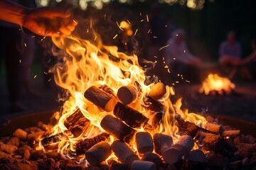 Marshmallow Roasting Person Over Fire Flames. Generative AI