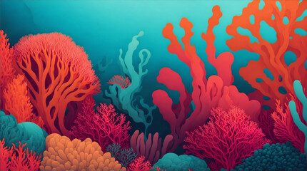 Fototapeta na wymiar Modern coral reef illustration, generative AI