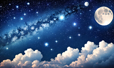 Naklejka na ściany i meble Starry night, clouds, moon, moonlight, Generative AI, Generative, AI
