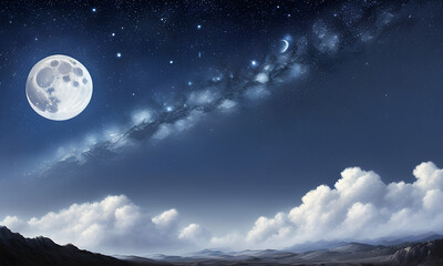 Fototapeta na wymiar Starry night, clouds, moon, moonlight, Generative AI, Generative, AI